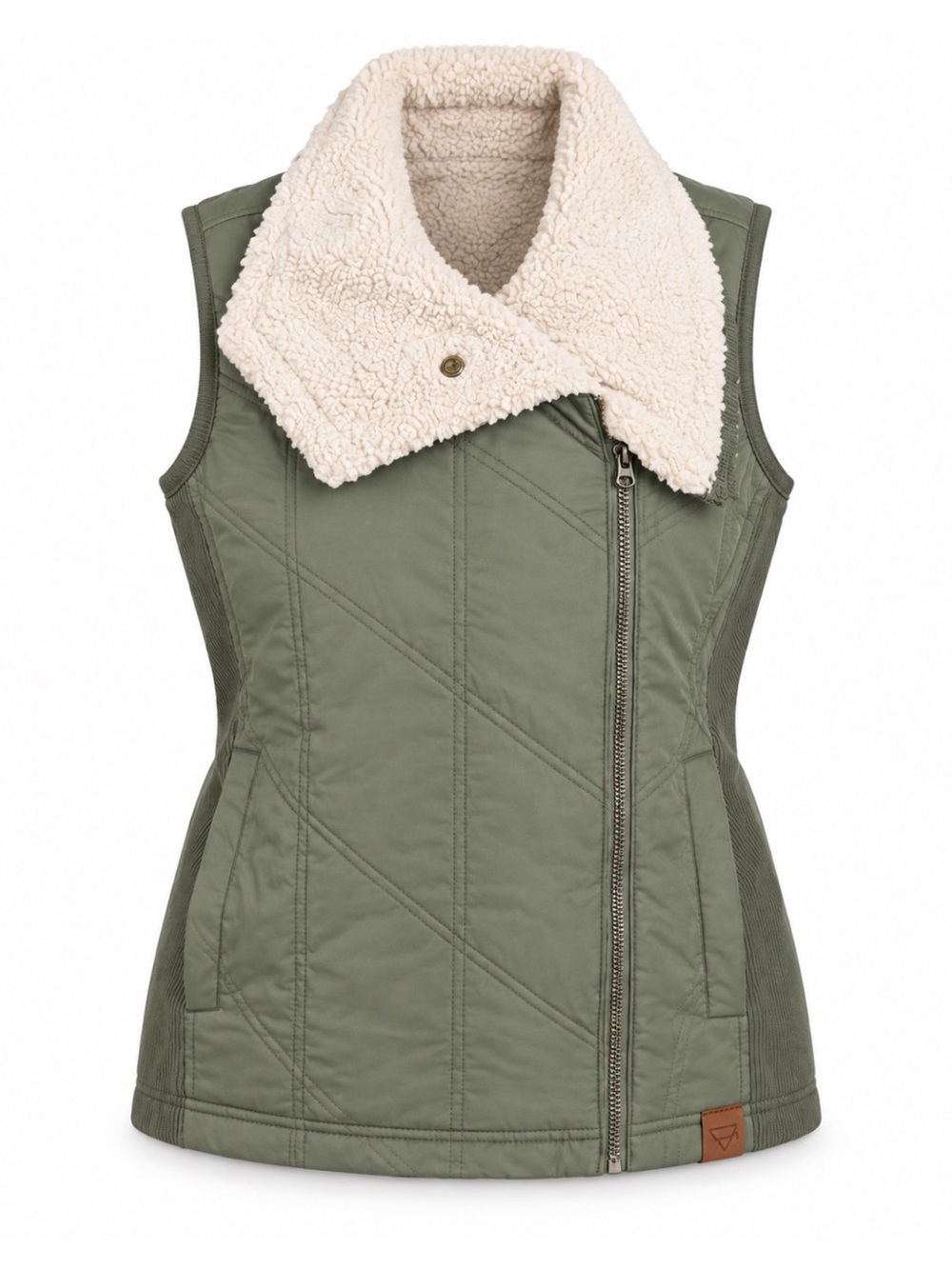 LIV Outdoor Olive Green & Cream Sherpa Insulated Keyes Zip Up Vest Womens L